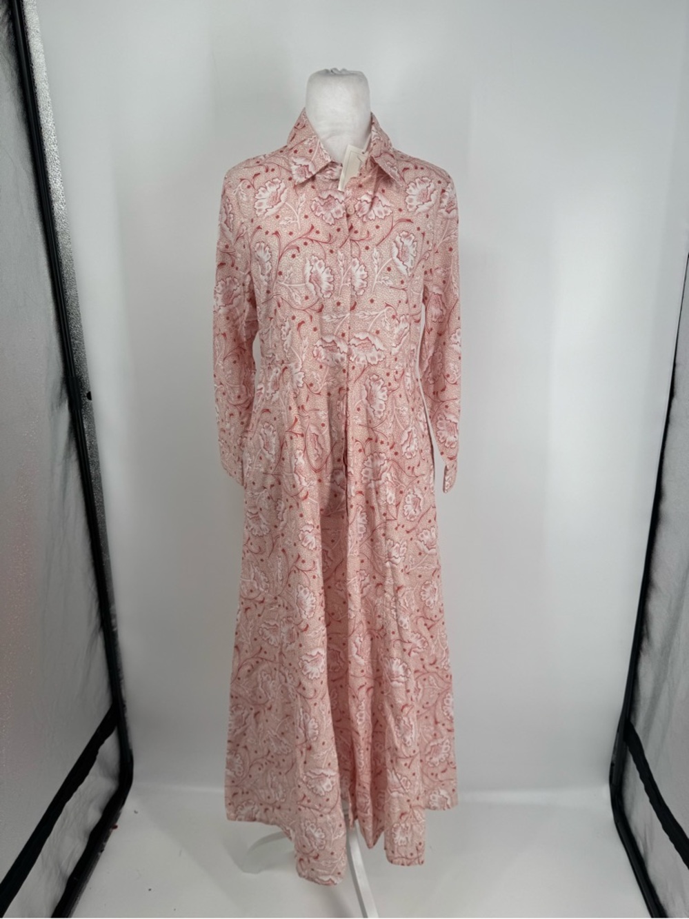 Long Pink Paisley Midi Shirt Dress - Elegant Women's Midi